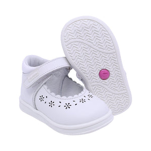 Zapatitos Mary Jane Softy de piel para bebé niña Color Blanco con calado floral 955805