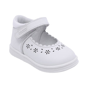 Zapatitos Mary Jane Softy de piel para bebé niña Color Blanco con calado floral 955805