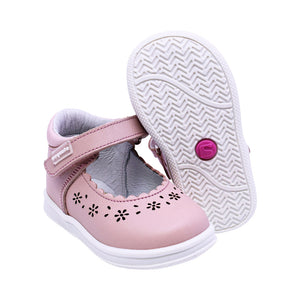 Zapatitos Mary Jane Softy De Piel Para Bebé Niña Color Rosa Con Calado Floral 955805