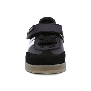 Tenis casual softy para bebé niño color Negro con franjas blancas y agujeta elástica 956303