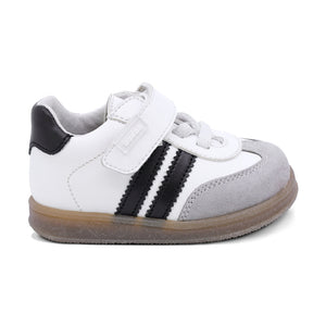 Tenis casual Softy para bebé niño color Blanco con franjas Negras y agujeta elástica 956303