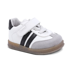 Tenis casual Softy para bebé niño color Blanco con franjas Negras y agujeta elástica 956303