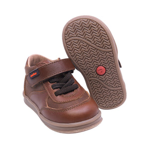 Tenis Tipo Botita Softy De Piel Para Bebé Niño Color Café con tira de contacto 956304