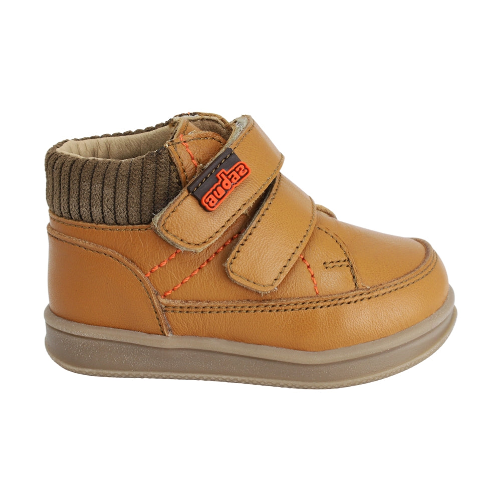 Botitas softy de piel para bebé niño color miel con doble tira de contacto 956305