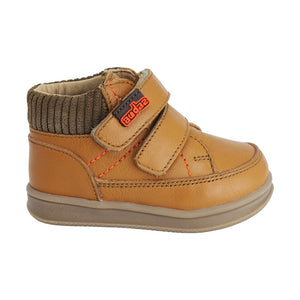 Botitas softy de piel para bebé niño color miel con doble tira de contacto 956305