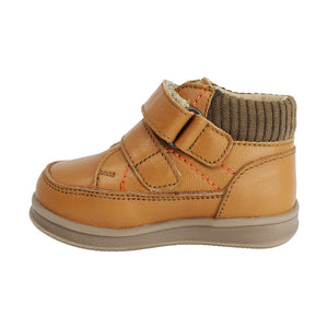 Botitas softy de piel para bebé niño color miel con doble tira de contacto 956305