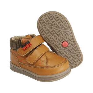 Botitas softy de piel para bebé niño color miel con doble tira de contacto 956305