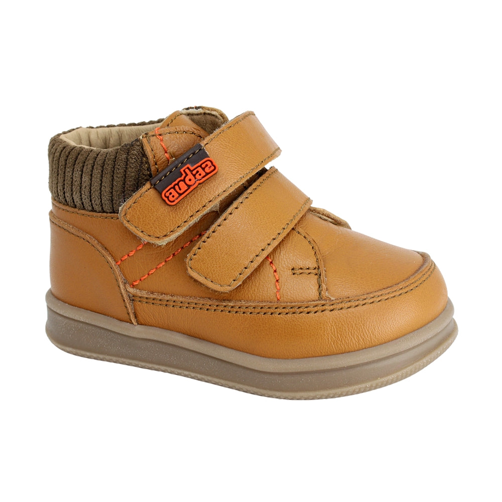 Botitas softy de piel para bebé niño color miel con doble tira de contacto 956305