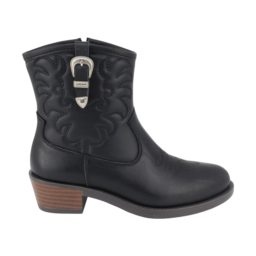 Botas de piel para niña color negro con bordado y hebilla lateral 97903