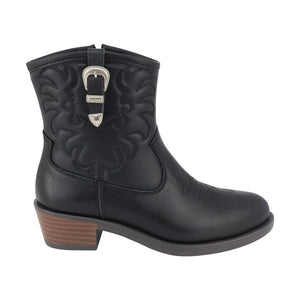Botas de piel para niña color negro con bordado y hebilla lateral 97903