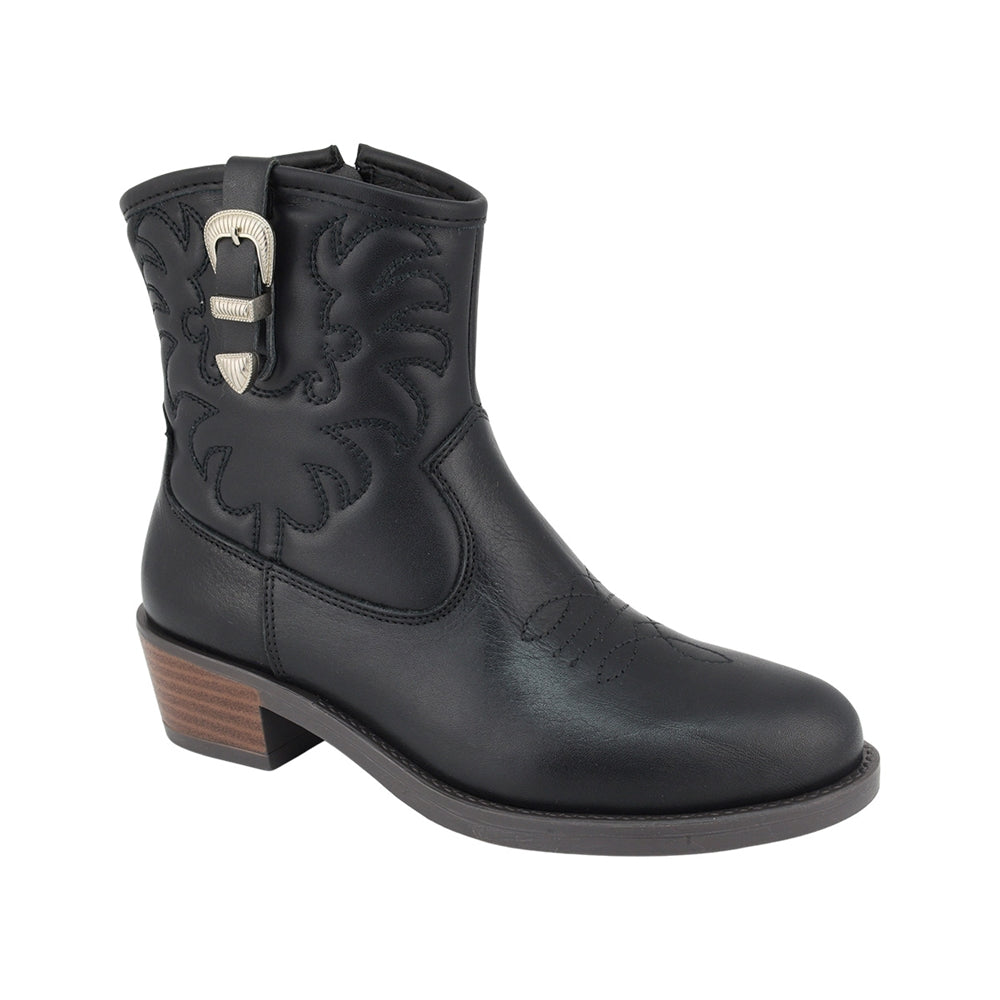 Botas de piel para niña color negro con bordado y hebilla lateral 97903