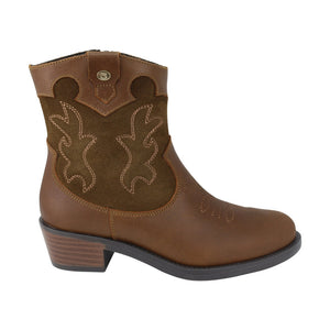 Botas de piel para niña color café claro con bordado lateral 97904