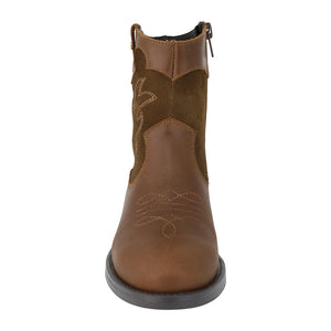 Botas de piel para niña color café claro con bordado lateral 97904