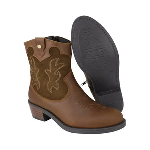 Botas de piel para niña color café claro con bordado lateral 97904