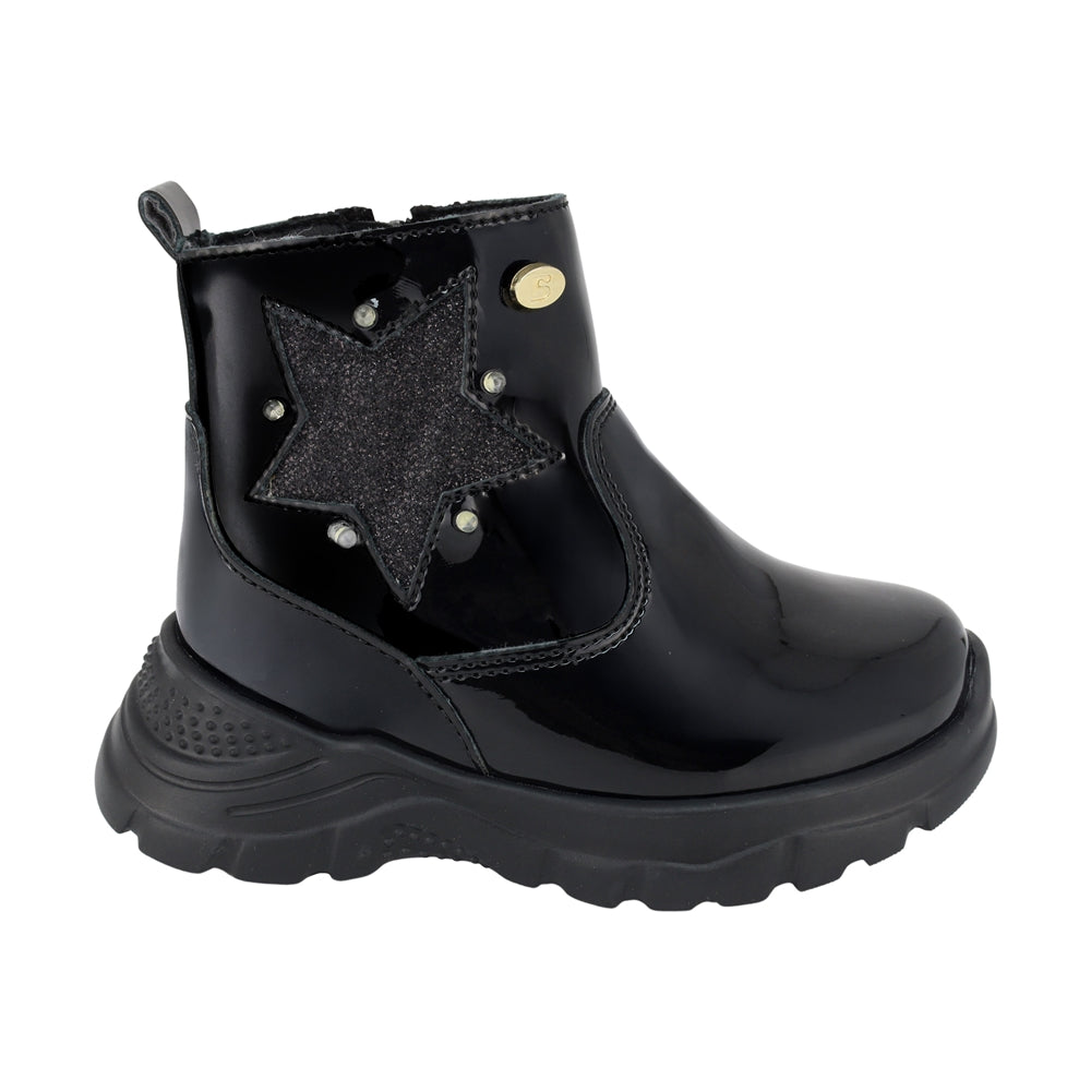 Botas de charol para niña preescolar color negro con cierre y estrella lateral 98002