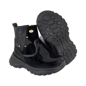 Botas de charol para niña preescolar color negro con cierre y estrella lateral 98002
