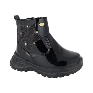 Botas de charol para niña preescolar color negro con cierre y estrella lateral 98002