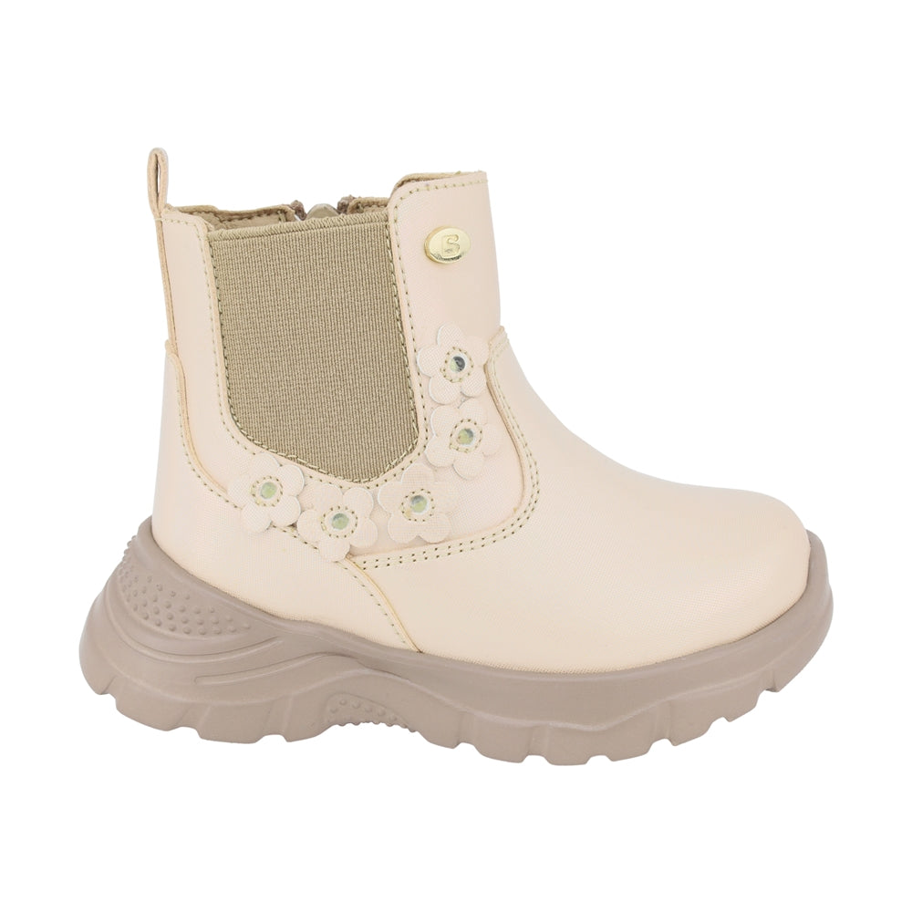 Botas para niña preescolar color oro con elástico lateral y flores 98003
