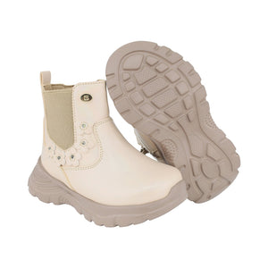 Botas para niña preescolar color oro con elástico lateral y flores 98003
