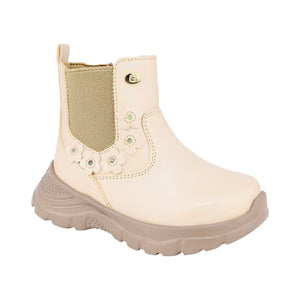 Botas para niña preescolar color oro con elástico lateral y flores 98003