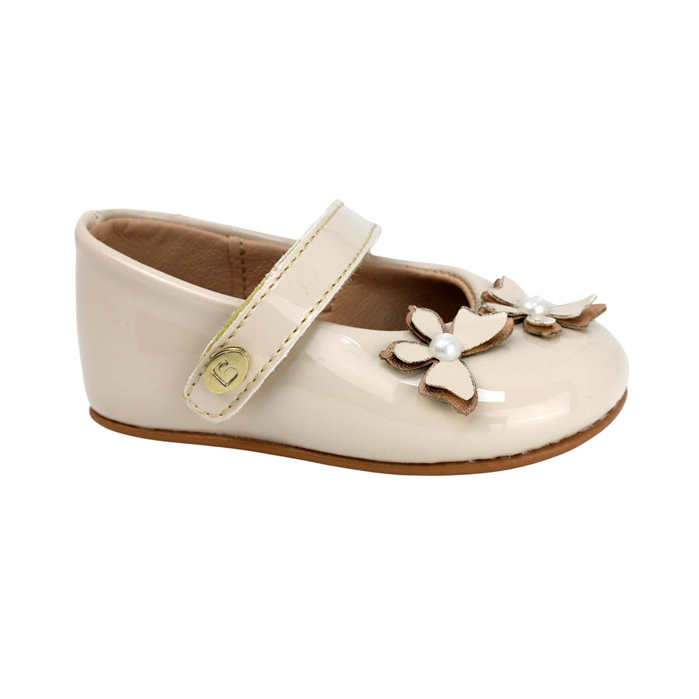 Balerinas para bebé niña Color beige con tira de contacto y maripositas 985020