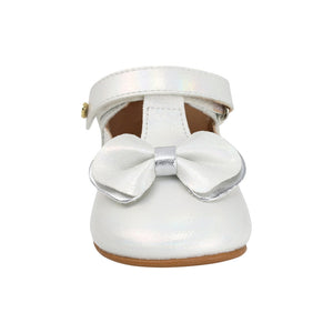 Balerinas softy para bebé niña color perla con tira de contacto y moñito frontal 985021