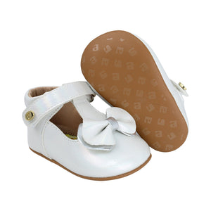 Balerinas softy para bebé niña color perla con tira de contacto y moñito frontal 985021